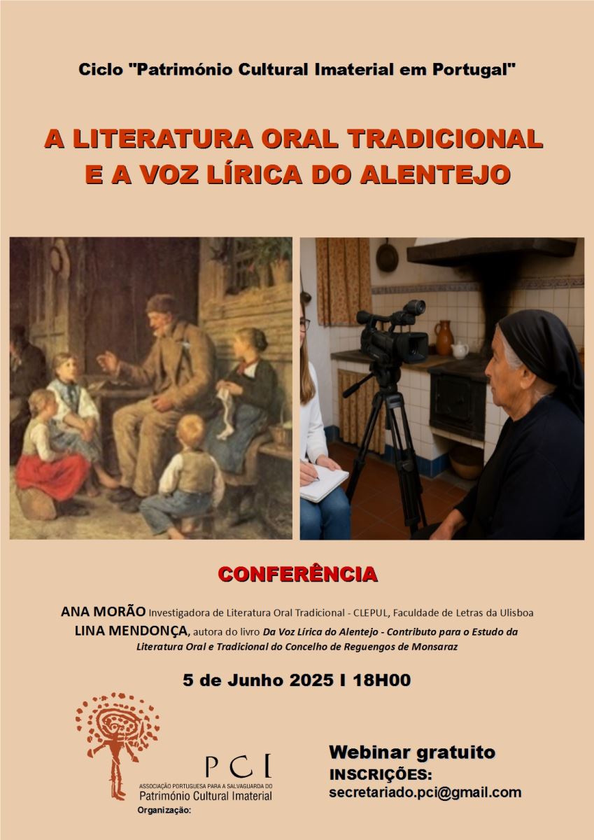 Conferncia intitulada A LITERATURA ORAL TRADICIONAL E A VOZ LRICA DO ALENTEJO, a realizar no dia 5 de junho, s 18 horas